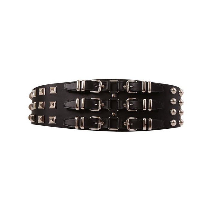 Ceinture Noire en Cuir Clouté