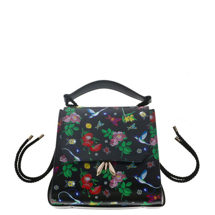 Sac à Main Noir en Cuir à Motif Floral