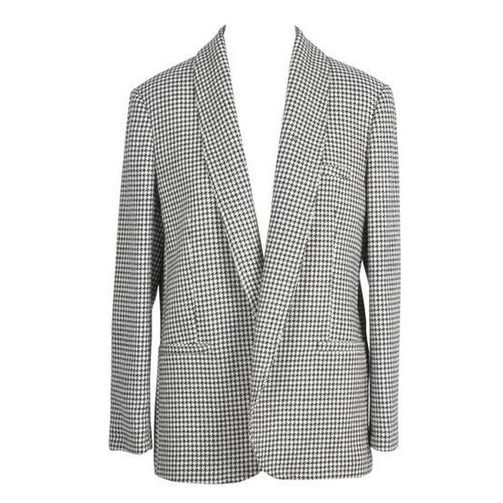 Blazer Blanc à Carreaux en Laine Mélangée