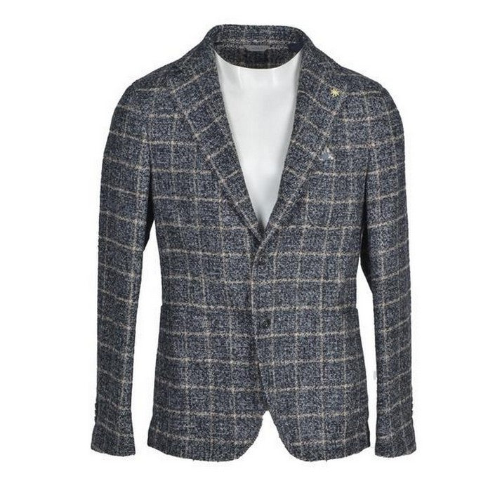 Blazer Gris à Carreaux en Coton Mélangé