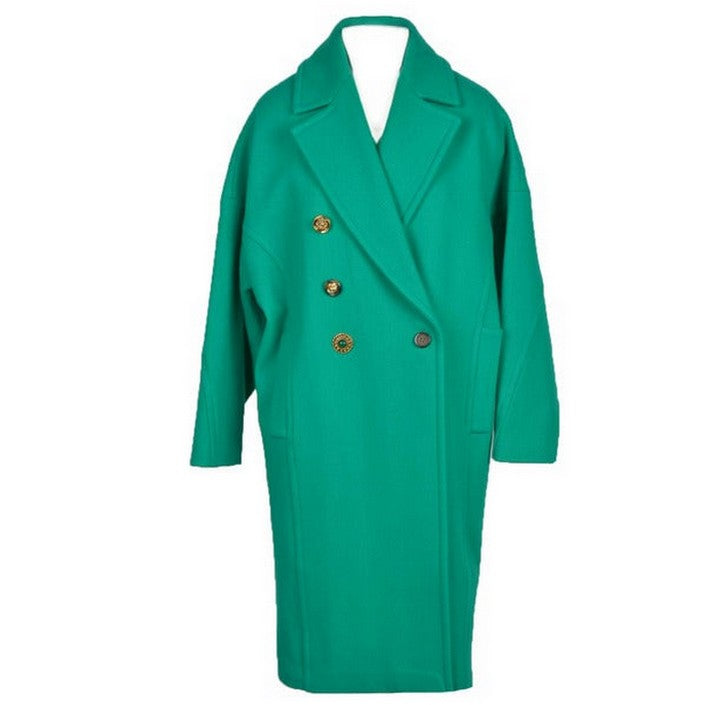 Manteau Long Vert en Laine Mélangée