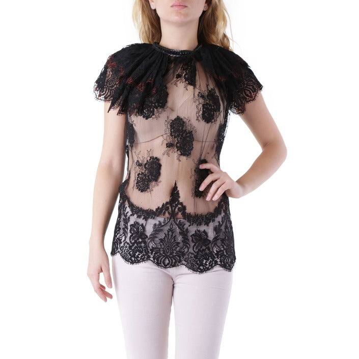 Blouse Noire avec Col à Volants