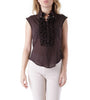 Blouse Marron en Soie avec Col à Volants